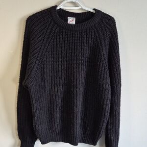 1990s Chunky Black Crewneck Sweater - Classic Rib Knit